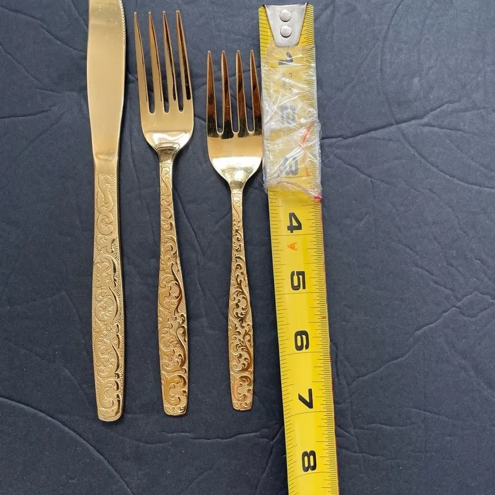 Americana Golden Heritage Golden Scroll 3 piece Flatware Set Dinner Fork& knife